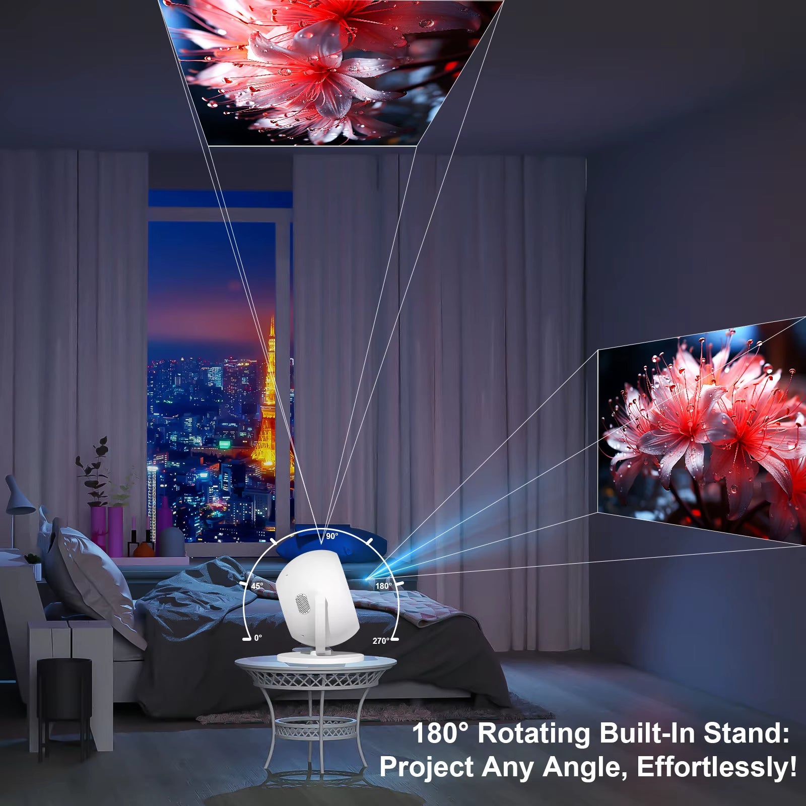 Ultra-Clear Spherical Smart Projector 2.4/5G Wifi Dual-Band Wireless 6+ Bt4.2 Led Multifunctional Portable Projector, Home Movie Viewing | Outdoor Camping, 360 ° Rotation