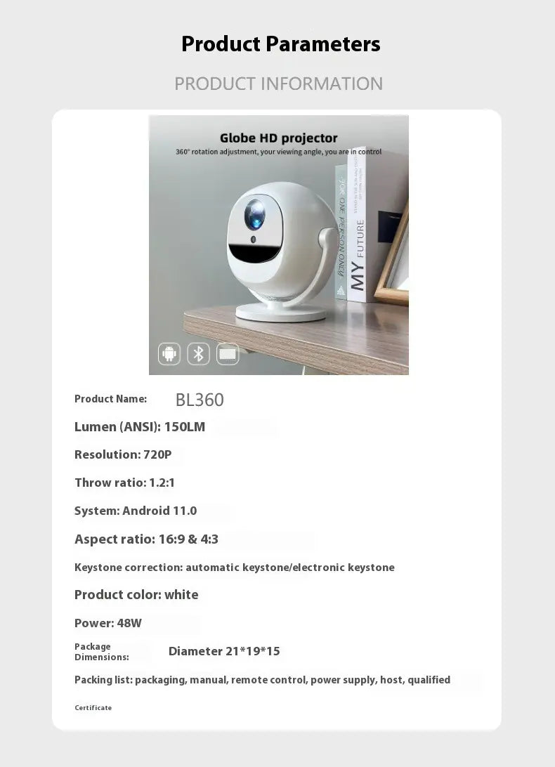 Android 11 Smart Projector with Electric Focus, 5G WiFi & Bluetooth